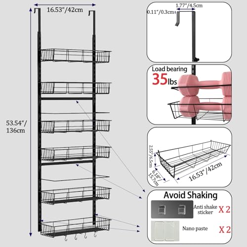 6-Tier Over Door Pantry Storage, Kitchen Hanging Storage with Adjustable Baskets, Back of Door Organization, Spice Rack for Kitchen, Bathroom, Pantry Organizer - Image 3