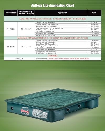 Pittman Outdoors AirBedz Lite PPI PV202C Full Size, Short 6'-6.5' Truck Bed Air Mattress with DC Corded Pump (76"x63"x12" Inflated),Green,Full Size Beds - Thumbnail 6