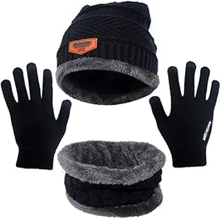 U&X Unisex Hat Scarf and Gloves Set,Warm Knit Slouch Beanie Hat Skiing Neck Warmer Scarf and Touchscreen Gloves for Winter Outdoor Sports