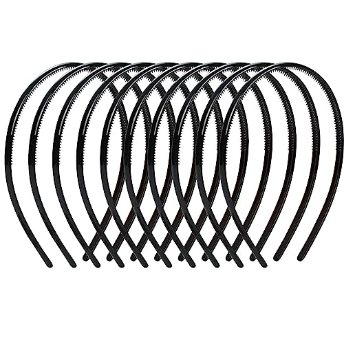 10 Piezas Liso Diademas de Plástico Fina Diadema Plano con Dientes ancho 8mm Negra Fina Diadema Plano Liso Banda del Cabello de Dientes Diademas Delgadas para Mujeres Niñas Hombres