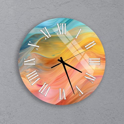 Colorful Abstract Wall Clock, Modern Fluid Art Decor, Large Round