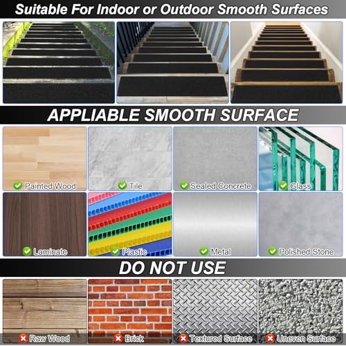 SMILOOL Outdoor Stair Treads Non-Slip Weather Resistant, 6\" x 30\" 5 Pack, Pre-Cut Anti Slip Step Strips, Waterproof Grip Tape for Stairs Steps Staircases, Black