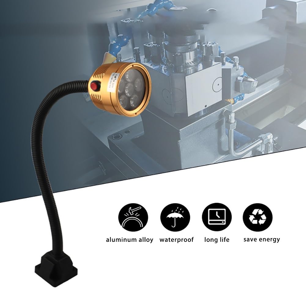 DONGXIAO Światło LED wodoodporne i olejoodporne, światło robocze do obrabiarek LED, 6 W220 V złoty kolor, nadaje się do tokarki CNC, frezarki, obrabiarki, szlifierki itp.