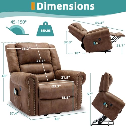 Sillón reclinable eléctrico marrón de ante miniatura 2