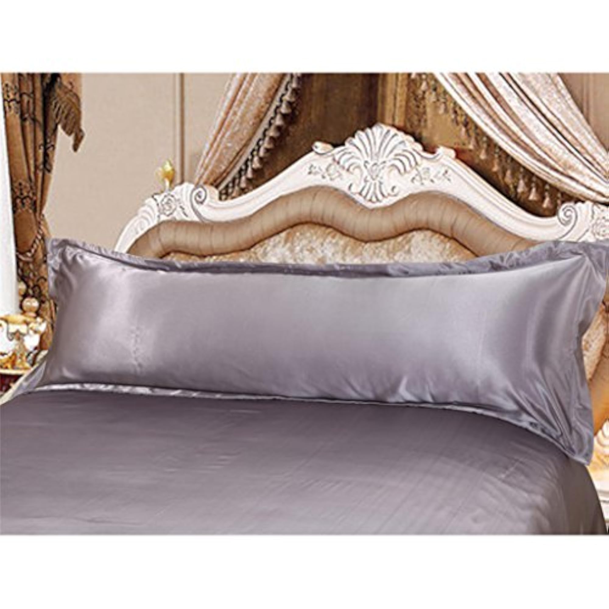 Solid Color Luxury Silk Body Full Long Pillow Case Cover Gray