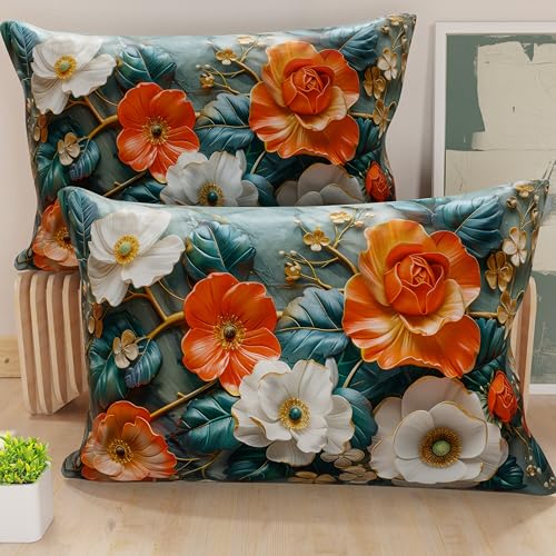PETTI Artigiani Italiani - Coppia di Federe Cuscino 40x70 cm in Microfibra, Cuscini Arredo Camera da Letto, Divano, Salotto, Set 2 Fodere Copricuscino, Federa Floreale 05 18, 100% Made in Italy