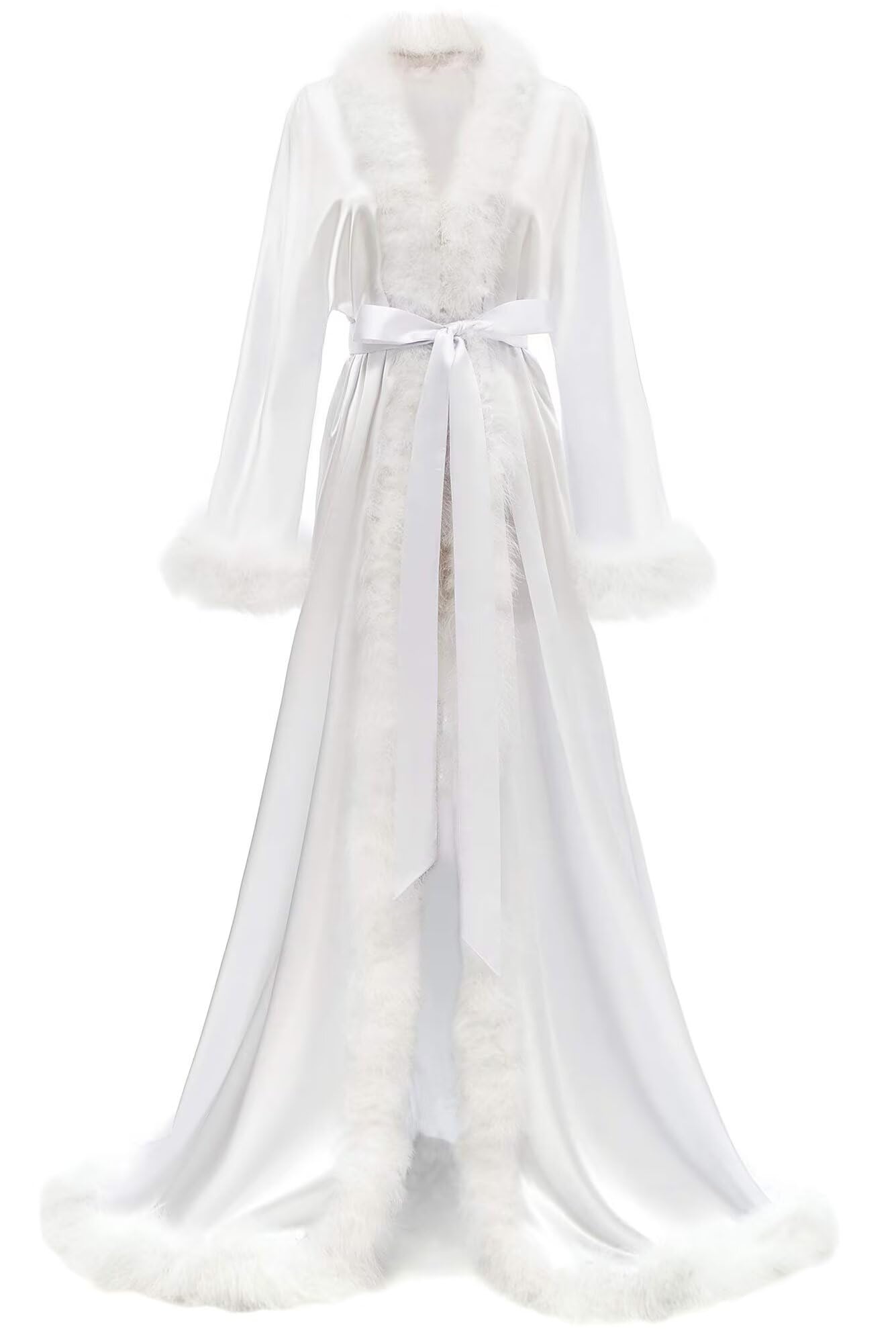 Feather Bridal Robe Silk Satin Luxury Maternity Gown for Photoshoot Wedding Dressing Lingerie Nightgown