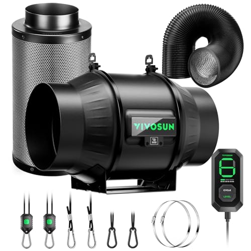 VIVOSUN Smart Air Filtration T6 Kit 6", AeroZesh T6 Inline Duct Fan with E12 Speed Controller, Carbon Filter & 8' Ducting, Cooling & Ventilation System for Grow Tents, Indoor Gardening, Hydroponics