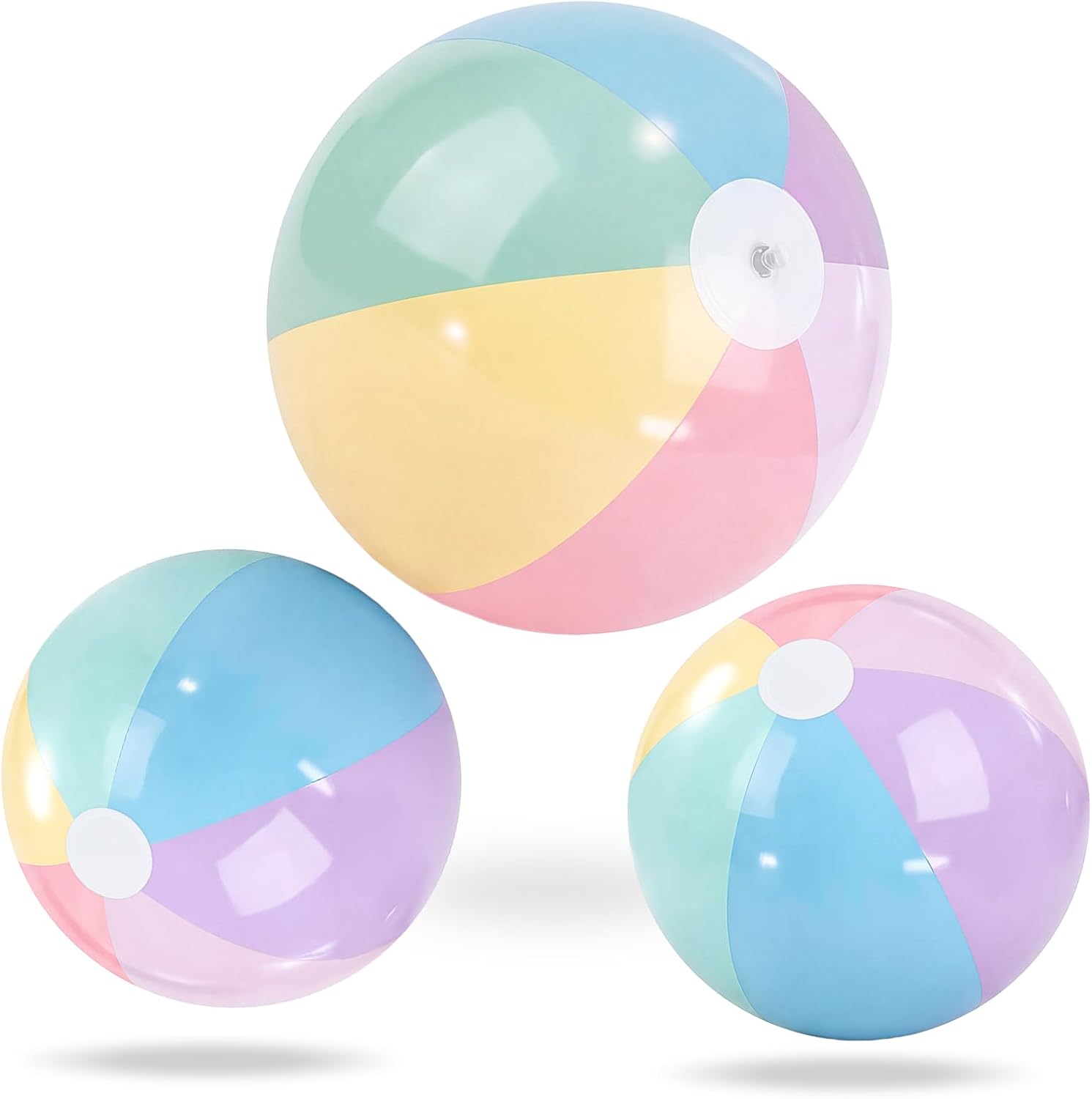 MiniInflat 3 Pcs Pastel Inflatable Beach Balls 24 & 16 Inch Large Round Pool Balls PVC Toys for Adults Kids Summer Beach Water Games, Birthday Luau Party Favors Decorations