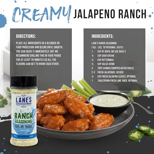 Image of Lane's Ranch Seasoning Powder, 4.27 oz - Versatile Ranch Powder for Wings, Veggies, Popcorn, Dips, Dressing & Pizza - Bold Buttermilk Herb Flavor, Gluten-Free, All-Natural, Low Sodium Seasoning
