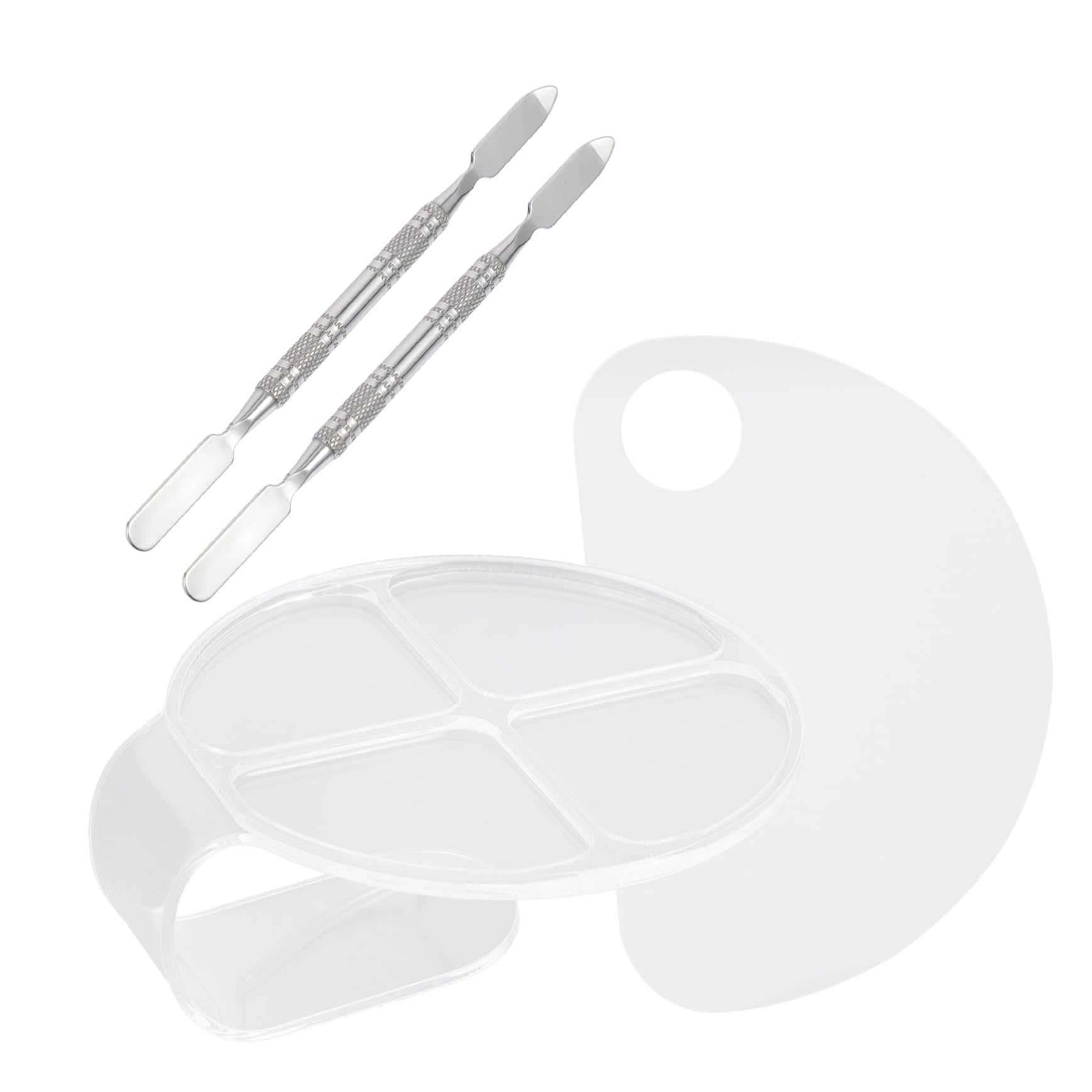 FOYTOKI Nail Palette Set 2pcs Acrylic Makeup Mixing Tray with Spatulas Handheld Cosmetic Palette for Travel