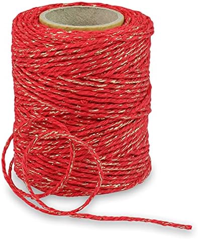 PRÄSENT CHRISTMASTWIST Cord Ribbon - Red/Gold, 50 m Cord for Festive Decorations and Gift Wrapping, 2 mm Width, Great for Christmas, Easter, Baby Showers, Two-Coloured Decorative Cord String