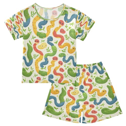 Pajama Sets Short Sleeve Cartoon Colorful Snake Pattern Soft Cotton Summer Sleepwear 2 Piece PJS Size 5-14T