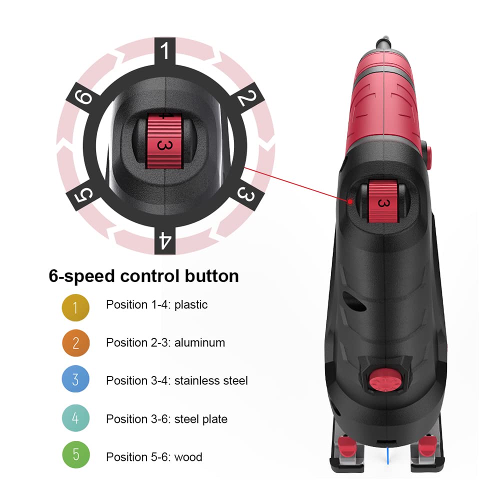 Scie Sauteuse électrique 800W Avec Laser 6 Vitesses Variables 0-4 Orbital Sets, Bevel Cutting : -45 °to 45°3000spm Multi Function Cutter For DIY Project