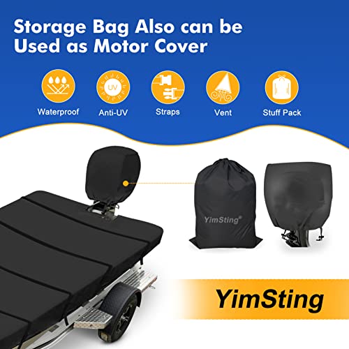 Yimsting Jon Boat Cover 18 Ft, 600D Heavy Duty Trailerable Waterproof Jon Boat Cover 18 Foot With Motor Cover, Marine Grade Canvas,Black #TOP4