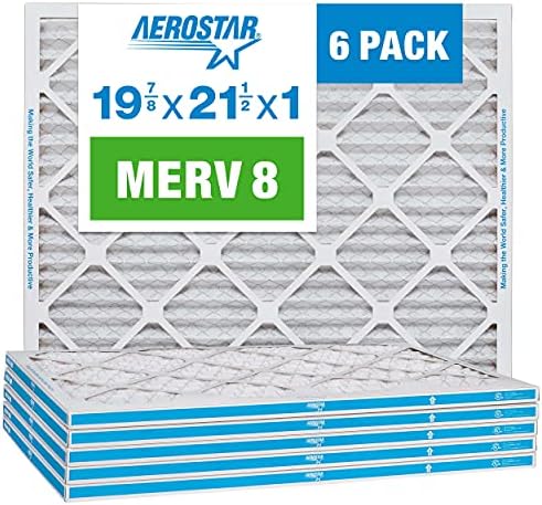 Aerostar 19 7/8 x 21 1/2x1 MERV 8 Pleated Air Filter, AC Furnace Air Filter, (Pack of 6) (Actual Size: 19 7/8"x21 1/2"x3/4")