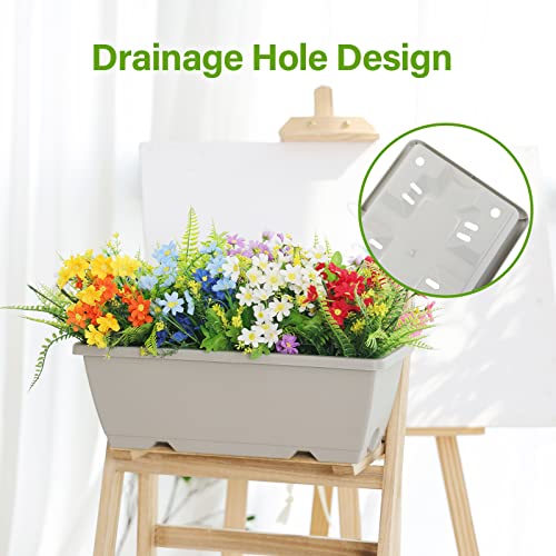 Whonline 8 Pack Window Planter Box, 17 Inches Plastic Window Boxes Rectangular Flower Vegetable Planters With Drainage Holes And Saucers For Indoor Plants Outdoor Garden Patio (Light Gray) #TOP6