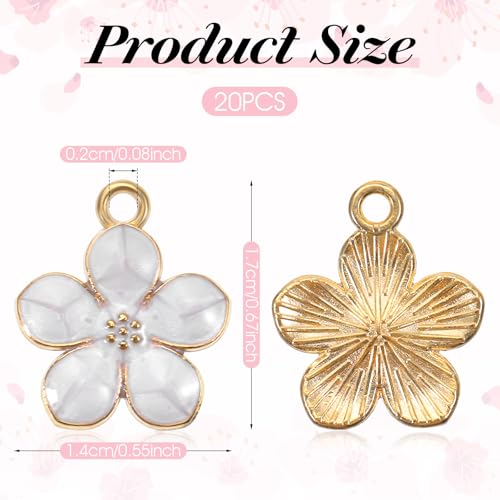 Bremorou 20 Stück Kleine Anhänger Emaille Kirschblüten Deko Blumen Charm für Basteln Armbänder Halsketten Ohrringe Schmuckherstellung Geldbörse Schlüsselanhänger Diy