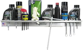 Pit Posse 456 All Purpose Shelf Rack Holder Caddy - Tools, Aerosol Spray Cans, Oils, Cleaners-Made in USA-Garage Enclosed Race Trailer Automotive Mechanics Shop Storage Organizer Aluminum