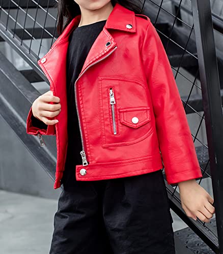 Loktarc Boys Girls Faux Leather Jacket For Kids Motorcycle Biker Leather Jackets Red 10-12 Years/Size 160 #TOP4