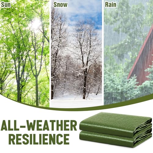 Image of 2 Pack 10 x 20 ft 5.5 Mil Large Tarps Heavy Duty Waterproof Tarp Multi Purpose Tent Cover for Home Boats Cars Camping Patio Furniture Roof Emergency Rain Protective Cover, Army Green