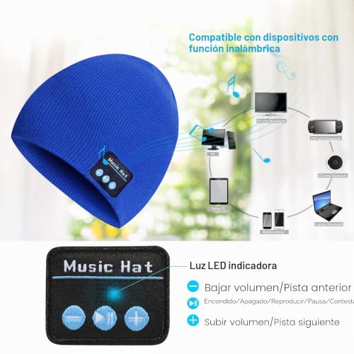 Miniatura 3 de Tagvo Gorro Bluetooth V5.0 Con Conjunto De Guantes Con Pantalla Táctil, Gorro De Música Inalámbrico De Punto Cálido De Invierno Con Micrófono Inalámbrico Para Correr Esquí Senderismo,Regalo Navidad