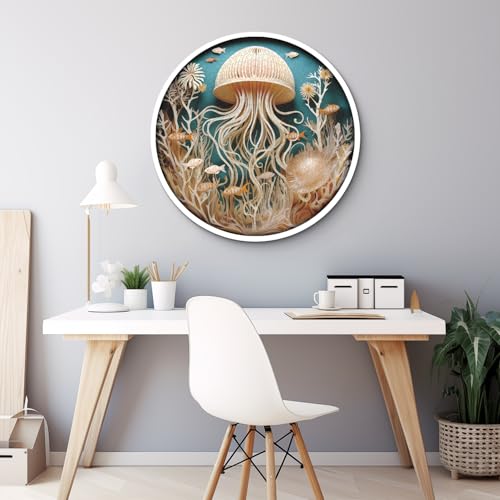 Puzzle de Medusas del Océano para Adultos 1000 Piezas, Rompecabezas Imposible de Pescado en el Profundo Azul, Puzzle Redondo de Medusas con Arte en Papel como Decoración de Pared miniatura 3