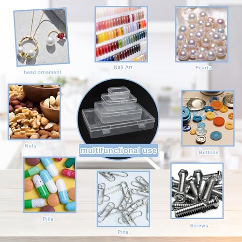 Image of ZWIN 24 Pack Mixed Sizes Rectangular Mini Plastic Containers Clear Plastic Storage Boxes with Hinged Lids 4 Sizes Clear Small Craft Storage Containers for Crafts Bead Small Items