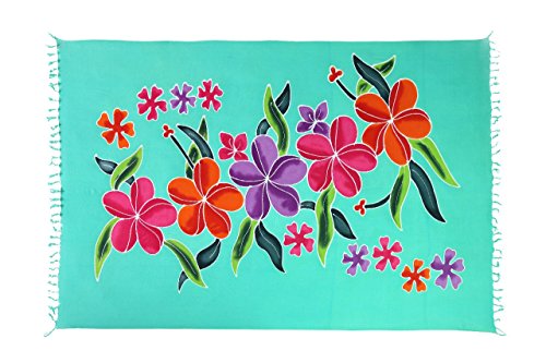 Ciffre Original Yoga Sarong Pareo Wickelrock Strandtuch Rund ca 170cm x 1110cm Handtuch Schal Kleid Wickeltuch Wickelkleid Petrol Türkis Glücks Blume