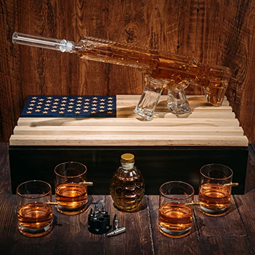 Ar15 Whiskey Gun Decanter Flag Set - 1000Ml Set - American Flag Gift Box & Bullet Glasses, Chillers, Guns Decanters Drinking Party Accessories, Great Gift For Army, Marines, Veterans & Gun Enthusiasts #TOP2