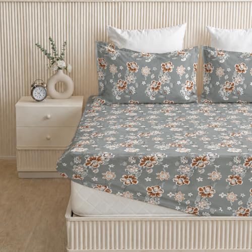 Image of 245 TC Glace-Cotton All Around Elastic Fitted Bedsheet, Elastic Fitted Bedsheet Single Size Bedsheet for Single Bed with 1 Pillow Cover, Size - 72 x 36 x 8 Inch Color