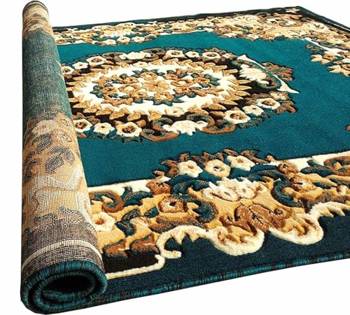 Image of SABIRA Carpet (150x200 Cm / 60x78 in) Modern Floral Area Rug Large Carpet for Living Room, Bedroom & Dining Room, Washable, Non-Slip, Blue Color