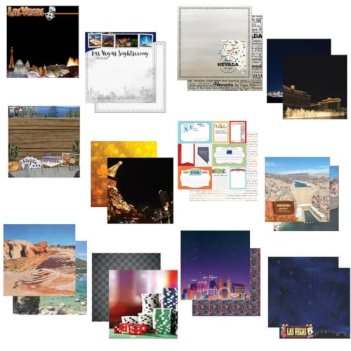 Image of Custom Bundle - 12 Nevada Las Vegas Travel Vacation Themed 12 inch x 12 inch Scrapbook Papers - Various Brands