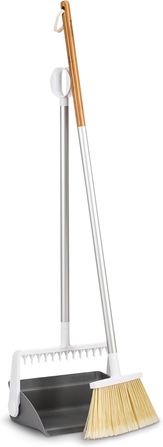 Full Circle Tag Team, Easy-Empty Compact Standing Broom and Dustpan Sweep Set Tag Team Easy-Empty Broom and Dustpan Set White