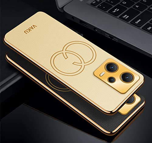 Image of Vaku Luxos Skylar Back Cover Case for Xiaomi Redmi Note 12 Pro 5G / Note 12 Pro+ 5G with Leather Pattern Design Gold Electroplated Soft TPU Cover| Shockproof Protective Case - Gold