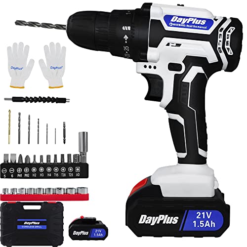 Akkuschrauber Akku Bohrschrauber Set 21V mit 2x 1500mAh Akkus, 45Nm Max. Drehmoment, Professional Schnellladung,Akku…