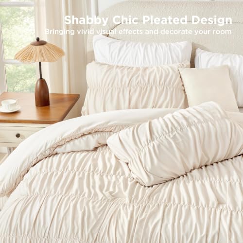 Image of Andency Ruched Beige California King Comforter Set, Boho Ruffle 3 Pieces