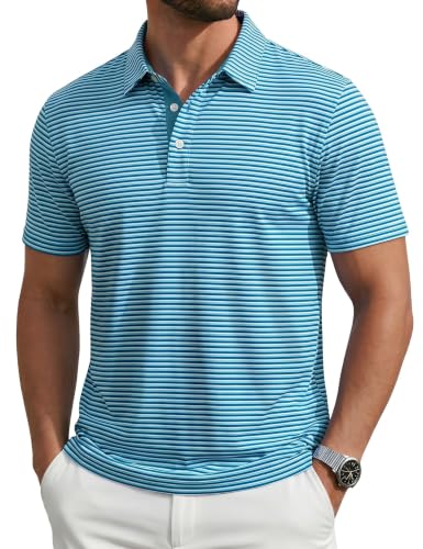 MAGCOMSEN Men's Golf Shirts Dry Fit Short Sleeve Performance Striped Polos