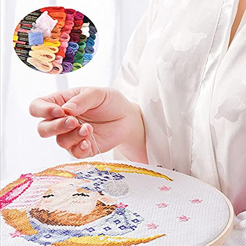 Kit Agulha Para Bordados Ponto Cruz + 5 Bastidores + Linhas 50 Cores