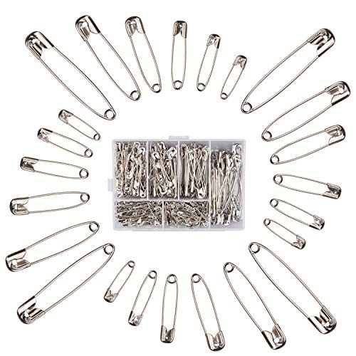 WedDecor 250 Pieces 6 Sizes Large Small Safety Pins Box Stainless Steel Pin Kit Assorted 55mm, 45mm, 36mm, 32mm, 28mm & 22mm for Securing Clothing DIY Jewelry Making Pinning Hemming Dressmaking Sewing