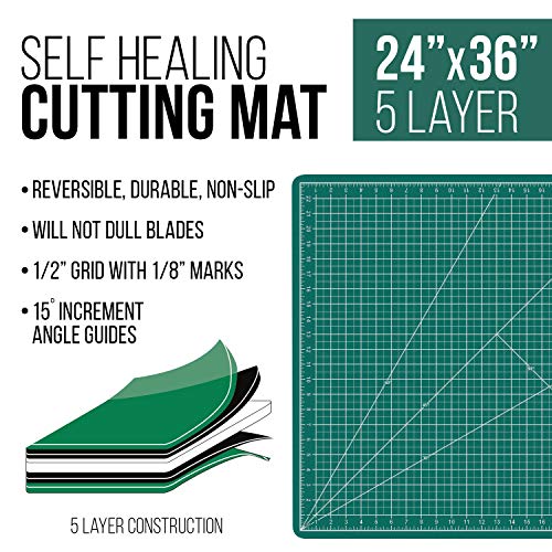 Us Art Supply 24" X 36" Green/Black Professional Self Healing 5-Ply Double Sided Durable Non-Slip Cutting Mat Great For Scrapbooking, Quilting, Sewing And All Arts & Crafts Projects #TOP1