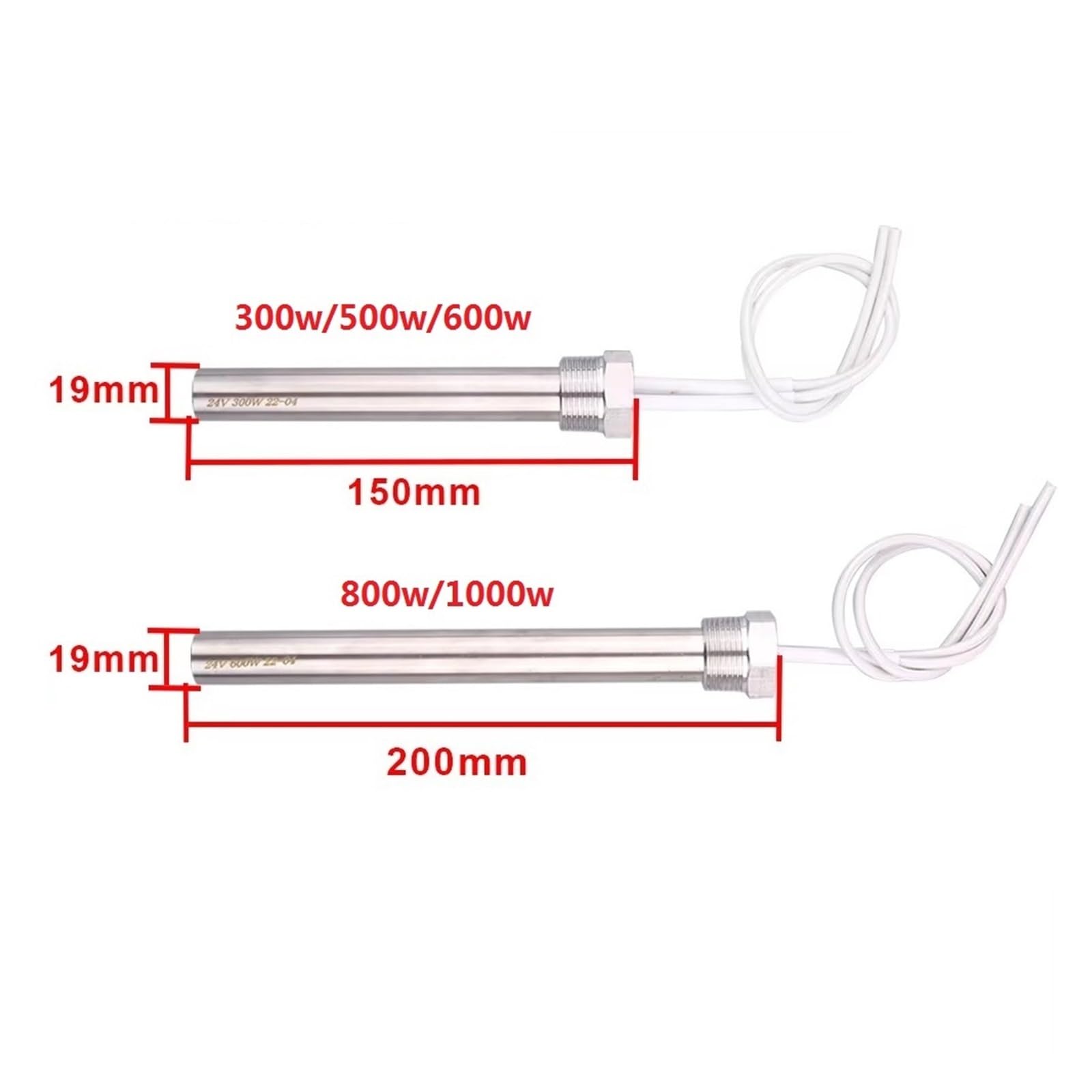 Grzałka nabojowa 3/10.2 cm NPT wkład gwintowany grzałka zanurzeniowa 300 W 500 W 600 W 800 W 1000 W elektryczny element grzewczy wody 24 V 36 V 48 V średnica 19 mm (36 V, 1000 W dł. 200 mm)