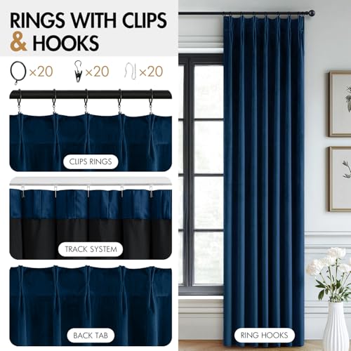 Image of MIULEE Navy Blue Velvet Curtains 90 inches Long, Pinch Pleated Blackout Drapes with Hooks, Thermal Insulated Pinch Pleat Panels for Bedroom Living Room, 2 Panels