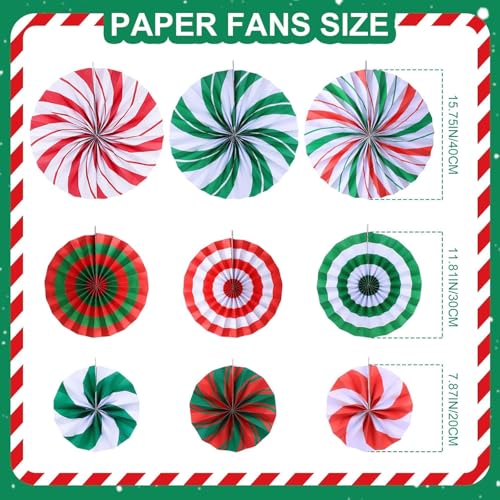 Image of Christmas Hanging Honeycomb Round Colorful Candy Paper Fans Decoration Winter Theme Tissue Paper Fan Garland for Shower Birthday Graduation Wedding Party Supplies 9 Count