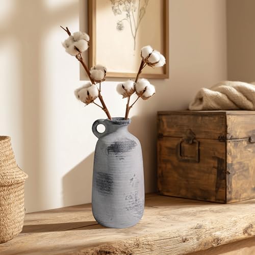 Sunddo Farmhouse Ceramic Vase, Rustic Grey