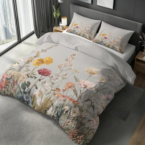 Linge de lit microfibre douce parure fleur sauvage imprimé botanique rustique - 2
