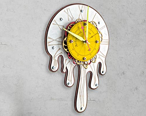 Automaton 1456 Melting Wall Clock, Handcrafted Large Surrealism Clock Modern, Abstract And Unique Salvador Dali Style Design, Wooden Home Decor, Living Room And Office Personalized Decorative Art Gift #TOP2