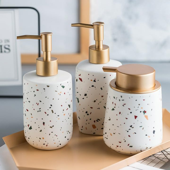 USHA SHRIRAM Soap Dispenser Set | White Ceramic Soap & Lotion Dispenser Set | Kitchen Dish Soap Pump Dispenser Set | Hand Shower Washing Soap Dispenser for Kitchen Sink & Bathroom (White - 3 Pcs Set) (B0CBQ7FRVG) Amazon Price History, Amazon Price Tracker
