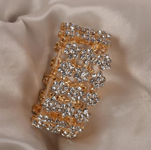 Image of Touchstone Indian Bollywood Desire Brass Base Exotic Workmanship Free Size Cuff Bracelet in Antique Gold Or White Or Copper Tone for Women.