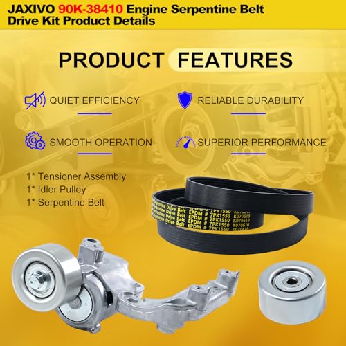 Image of 90K-38410 Serpentine Belt Drive Tensioner Pulley Component Kit for 13-18 ES350 /Avalon 3.5L,06-10 IS250 2.5L,12-17 Camry,08-16 Highlander,11-16 Sienna-Only Gas,Replace 7PK1550